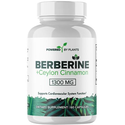 POWERED X PLANTS Pure Berberine Supplement - 1300mg Berberine with Ceylon Cinnamon for Metabolism Immune System Support - 60 Servings