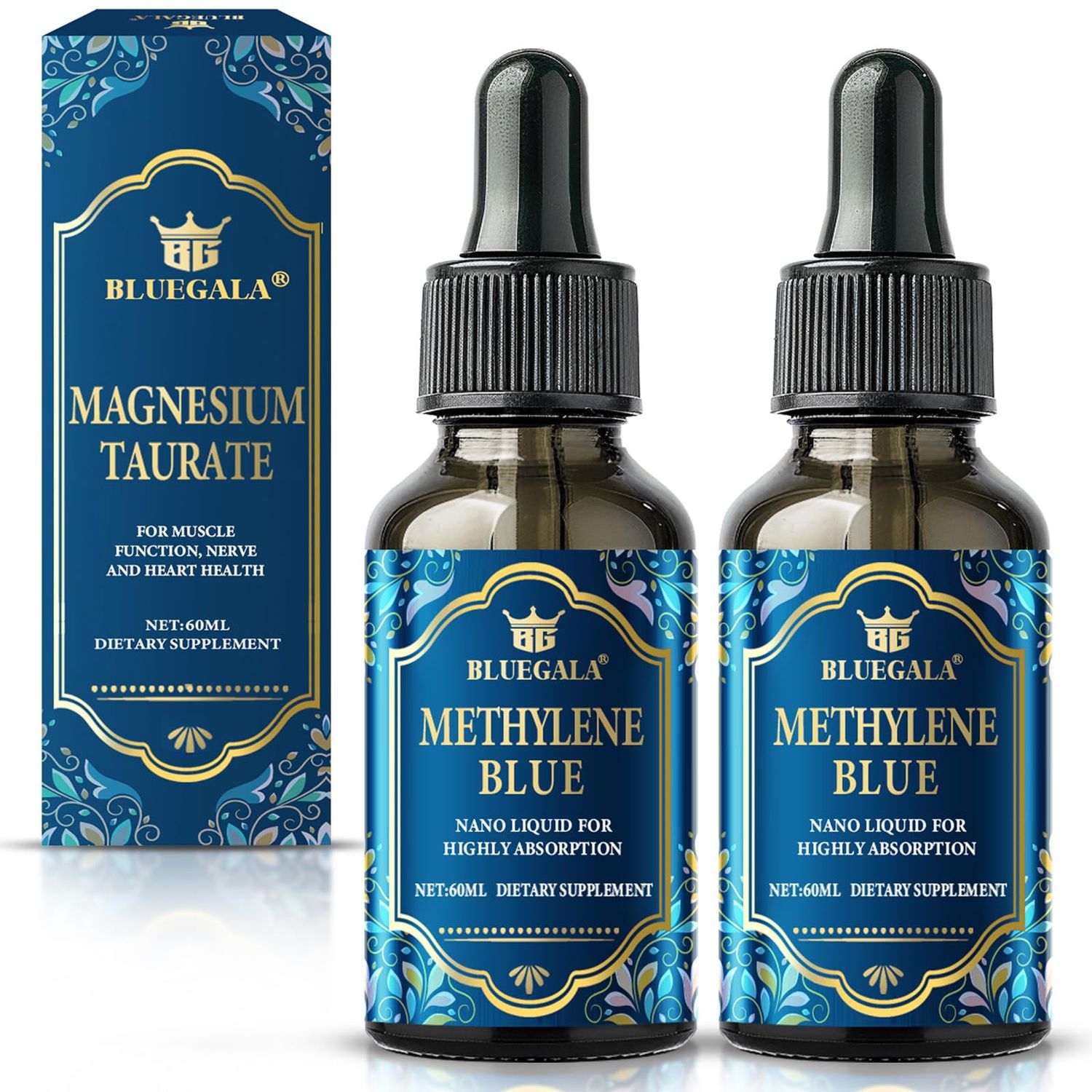 BLUEGALA Methylene Blue Pharmaceutical Grade, High Absorption, Promotes Brain Function, Metabolism and Cellular Health, Drops for Human Use, Non-Gluten, Non-Formaldehyde, Non-GMO, 2 x 2.1 Fl Oz