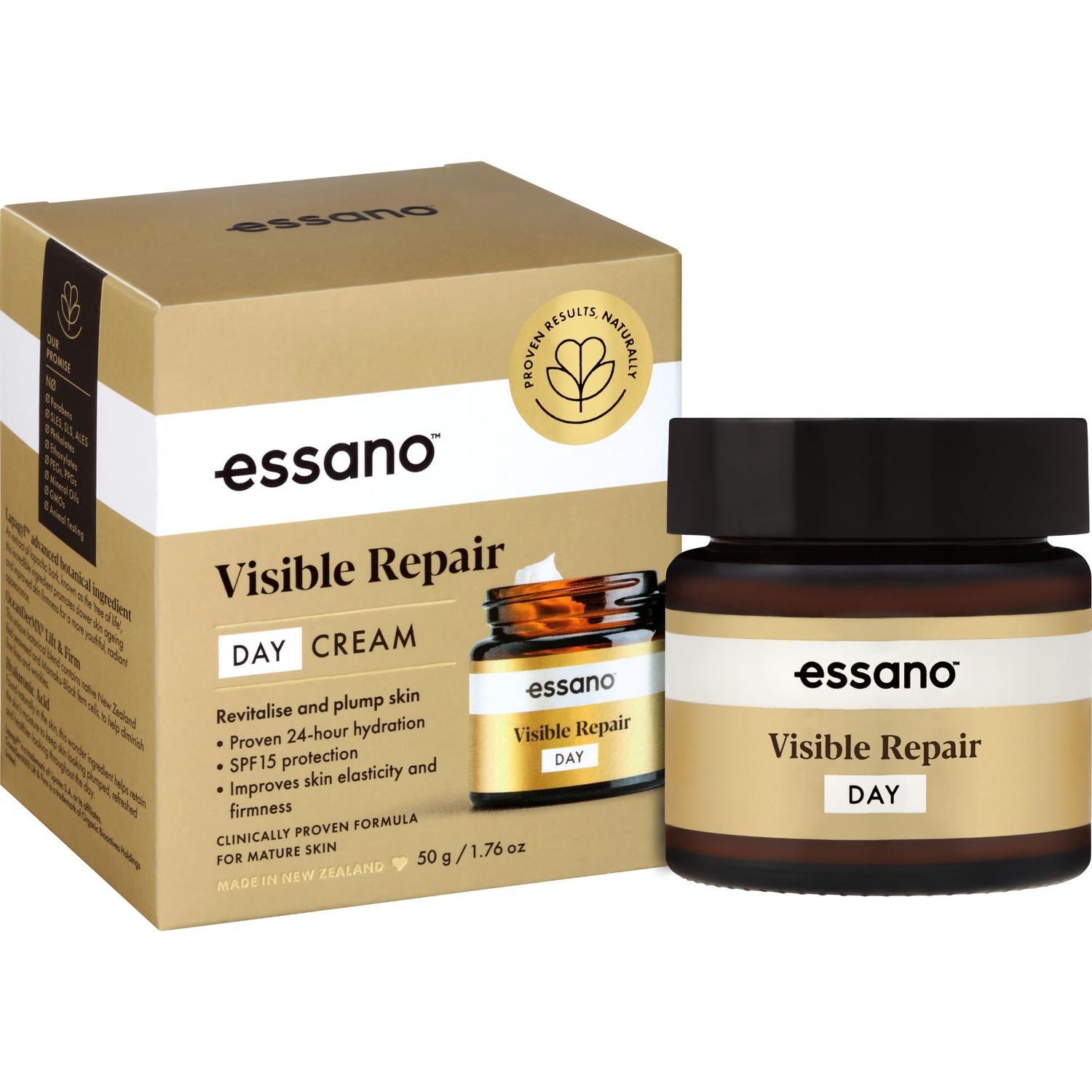 Essano Visible Repair Face Moisturizer Day Cream with Hyaluronic Acid, Hydrating Rejuvenating Daily Moisturizer for Mature Skin Care, Supports Firm Skin Appearance of Fine Lines Wrinkles, 50g