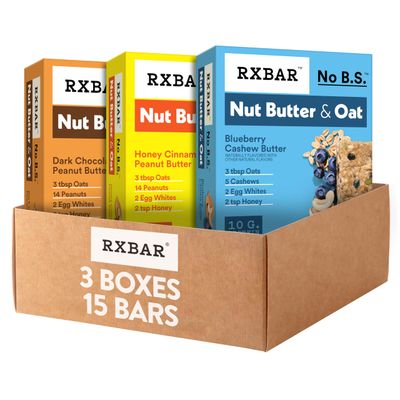 RXBAR Nut Butter and Oat Protein Bars, Snack Bars, Variety Pack (3 boxes, 15 Count)