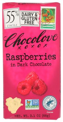 Chocolove Raspberries in 55 Cocoa Dark Chocolate Bar, Kosher, Gluten Free Non-GMO, 3.2 Ounce (Pack of 12)