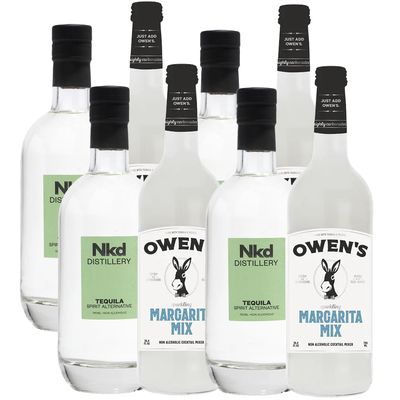Nkd Distillery Tequila Alternative Premium Non-Alcoholic Spirit 750 ML Bottles w Owen s Mixers Margarita Mix 750 ML Bottles - Made in USA