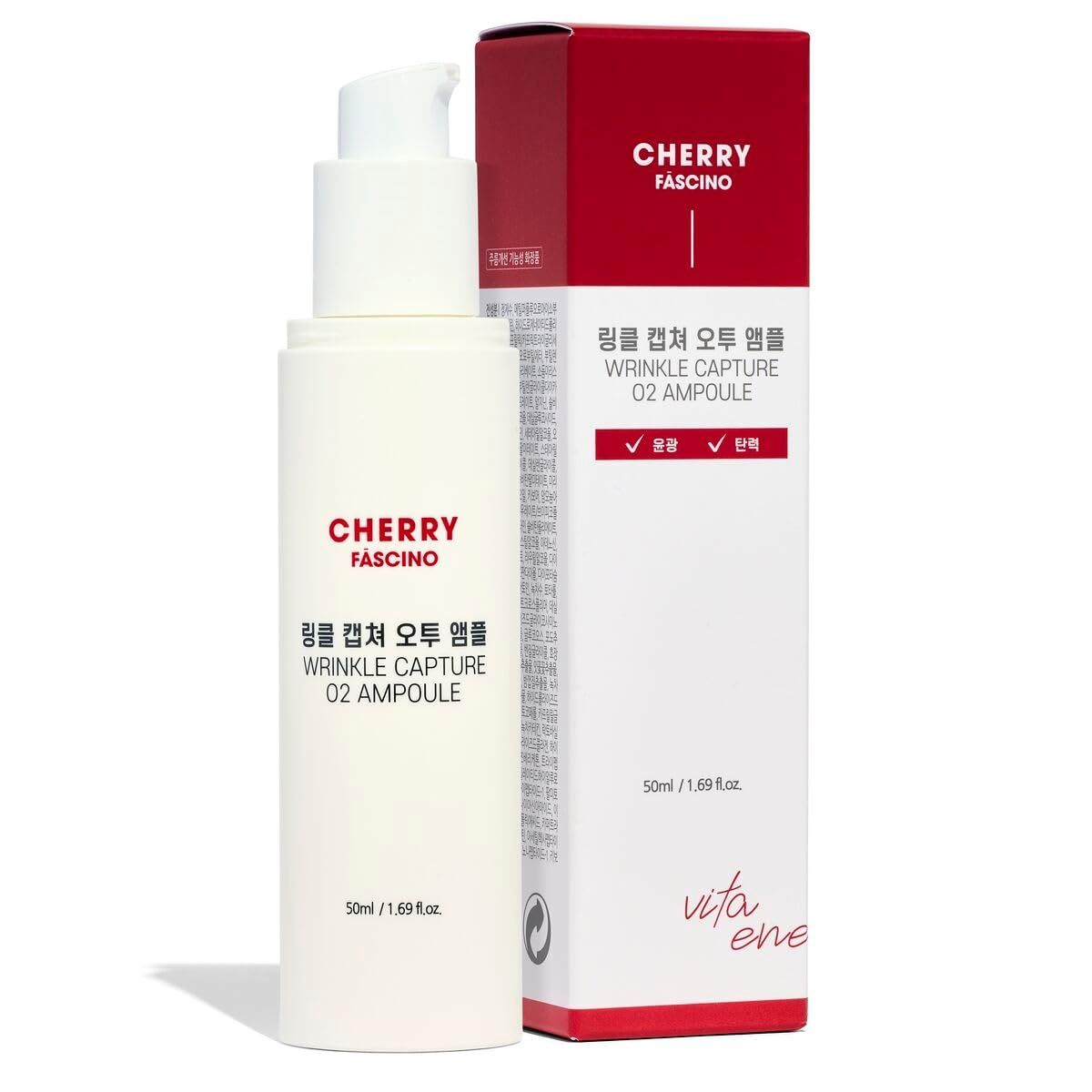 Les Bebe Cherry Fascino Wrinkle Capture O2 Ampoule - 1.7 oz. Anti-Aging Moisturizing Skin Care with Hyaluronic Acid and Ceramides for Dry, Dull Skin - Korean Skin Care Products for Daily Use
