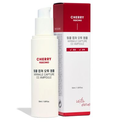 Les Bebe Cherry Fascino Wrinkle Capture O2 Ampoule - 1.7 oz. Anti-Aging Moisturizing Skin Care with Hyaluronic Acid and Ceramides for Dry, Dull Skin - Korean Skin Care Products for Daily Use