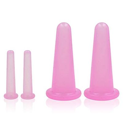 KRISMYA 4 Pcs Facial Cupping Set,Natural Silicone Facial Massage Cup for Body,Face,Neck,Back,Eye Massage,Vacuum Tank,Perfect for Body,Facial Care,Anti-Aging Beauty Tool(2 Small2 Large, Pink)