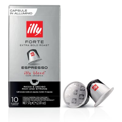 illy Aluminum Espresso Capsules - Compatible with Nespresso Machines - Forte Extra Bold Roast Coffee - Rich Strong Flavor - Notes of Dark Chocolate - Single Serve Capsules - 10 Count (Pack of 10)