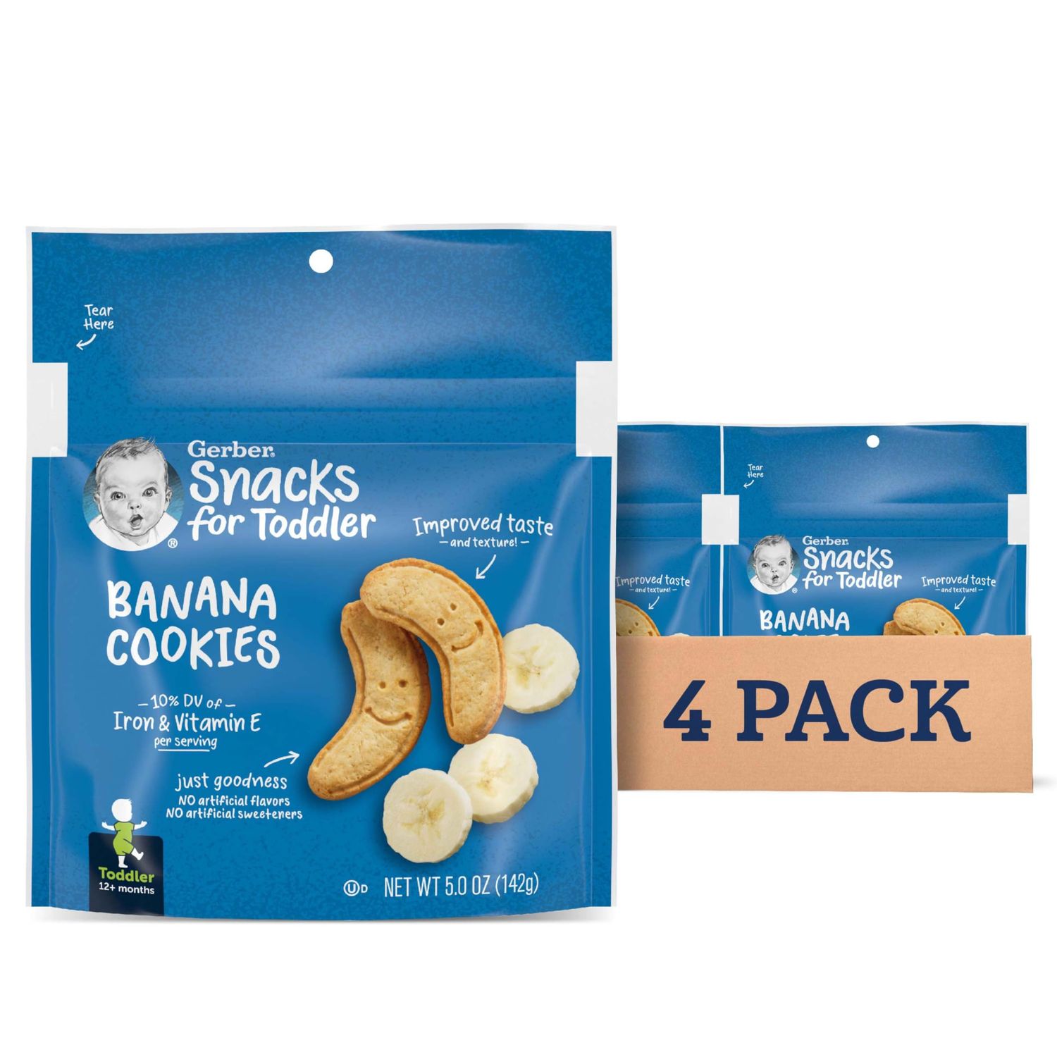 Gerber Toddler Snacks, Banana Cookies, Toddler Cookies, 10 DV Iron Vitamin E, Finger Foods, Snacks for Toddlers