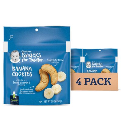 Gerber Toddler Snacks, Banana Cookies, Toddler Cookies, 10 DV Iron Vitamin E, Finger Foods, Snacks for Toddlers