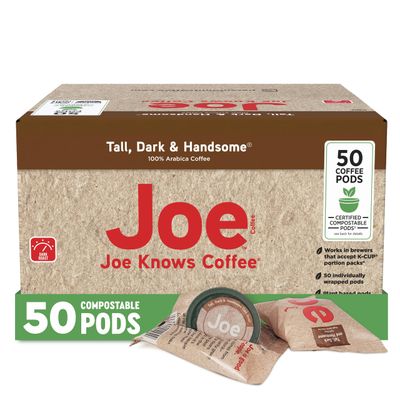 Joe Knows Coffee Single Serve Coffee, Tall Dark and Handsome, 50 Count BPI certified compostable pods