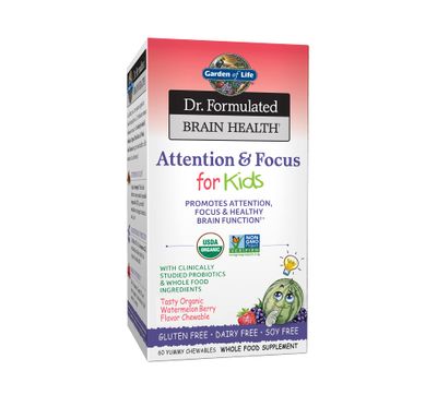 Garden of Life Dr. Formulated Attention and Focus for Kids, Supplement Promotes Healthy Brain Function, Concentration with Organic Wild Blueberry, Pine Bark, Vitamin C, D and Probiotics, 60 Count