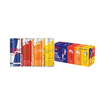 Red Bull Energy Drink Variety Pack, Energy Drink, Red, Yellow Amber, with 80mg Caffeine plus Taurine B Vitamins, 8.4 Fl Oz, Pack of 12 Cans