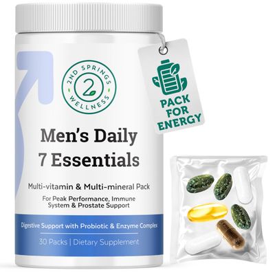 2nd Springs Daily 7 Essentials Men&#39;s Vitamin Pack - 7 Pack Adult Male Multivitamin Multimineral Pack for Energy, Metabolism, Immune System Support, Prostate Support with Probiotic, Digestive Enzymes