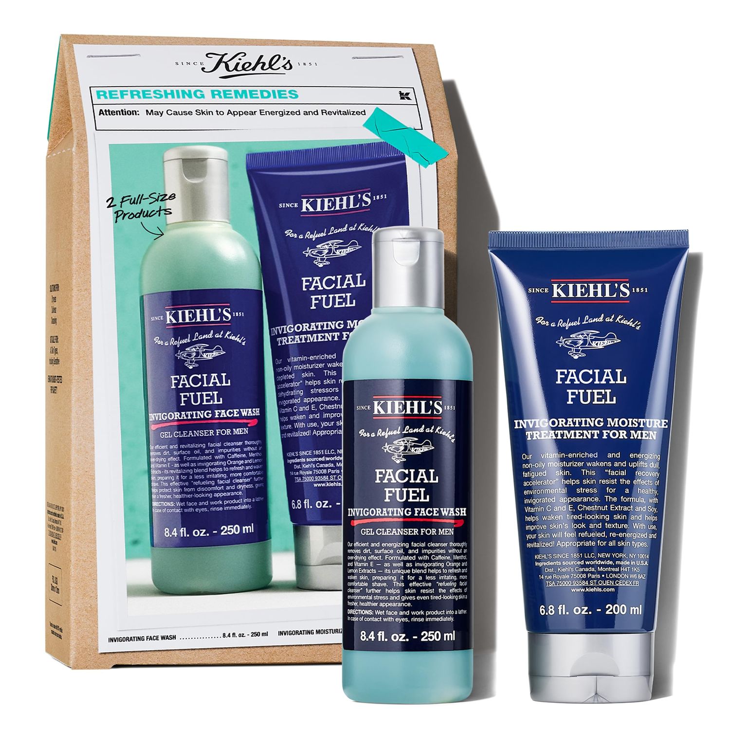 Kiehl&#39;s Essentials Men&#39;s Skincare Gift Set - 75 Value Routine Including Facial Fuel Cleanser and Moisturizer - Awaken Hydrate Skin