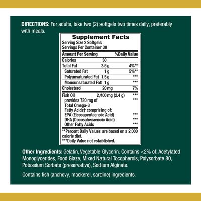 Nature s Bounty Fish Oil, 1200mg, 360mg of Omega-3, 60 Odorless Softgels (Packaging May Vary)