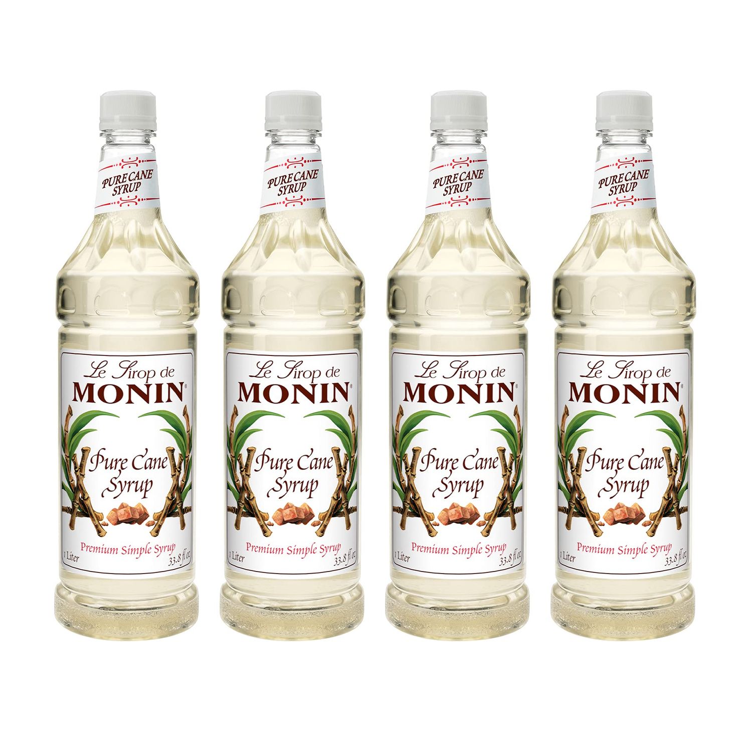 Monin - Pure Cane Syrup, Pure and Sweet, Great for Coffee, Tea, and Specialty Cocktails, Gluten-Free, Non-GMO (1 Liter, 4-Pack)
