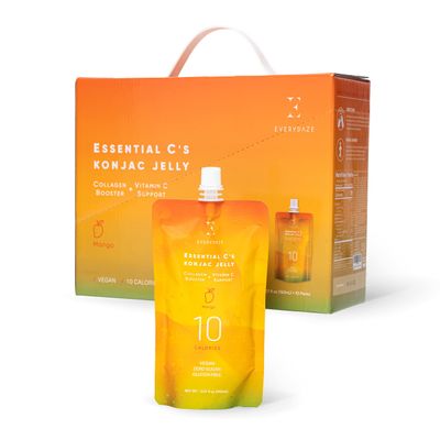 EVERYDAZE Essential C s Konjac Jelly Mango Vegan Collagen Peptides and Vitamin C Gluten Free, Sugar Free, Low Calorie Healthy Drinkable Fruit Snack 10 Pack Box Food Drink Pouch