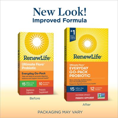 Renew Life Everyday Go-Pack Probiotic Capsules, Daily Supplement Supports Urinary, Digestive and Immune Health, L. Rhamnosus GG, Dairy, Soy and gluten-free, 15 Billion CFU, 60 Count