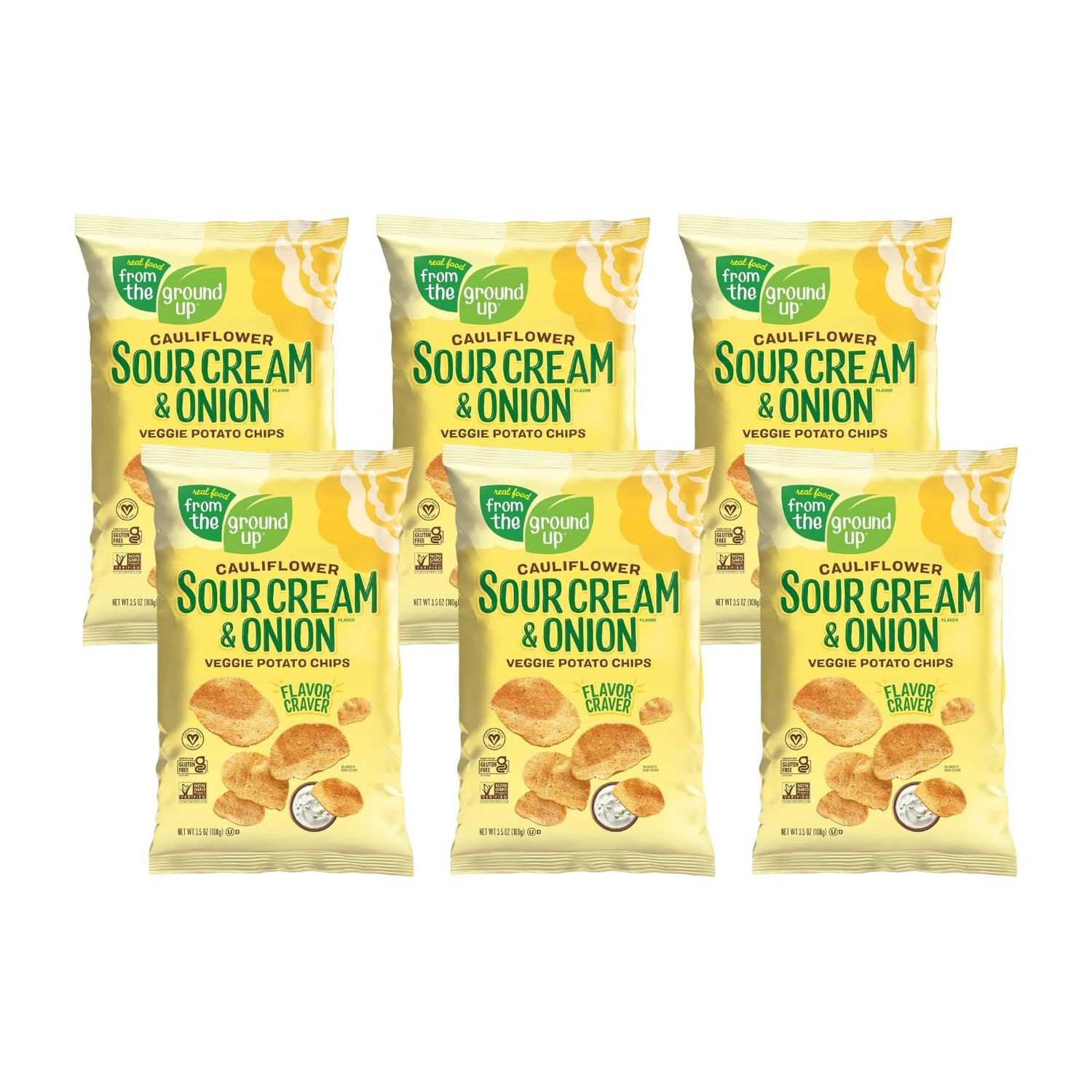 Real Food From The Ground Up Cauliflower Chips - 6 Pack Snack Bags (Sour Cream Onion, 6 Pack)