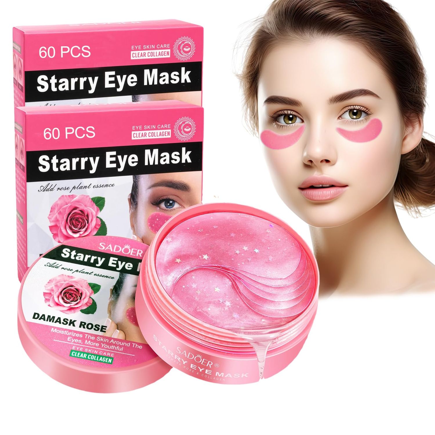 Lktvys Advanced Eye Patches for Dark Circles Rose 2 Pack, Hydrating Soothing Eye Mask Skincare, Anti-Aging Collagen Eye Gel, Under Eye Patches for Puffiness Alcohol-free Phthalates-free