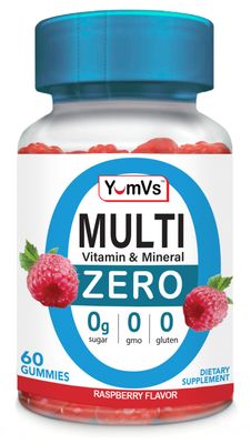 YUM-V&#39;S Multivitamin Zero Gummies by YumVs Sugar-Free Vitamins Supplement for Women Men Chromium, Thiamine, and Magnesium Natural Raspberry Flavor Chewables - 60 Count
