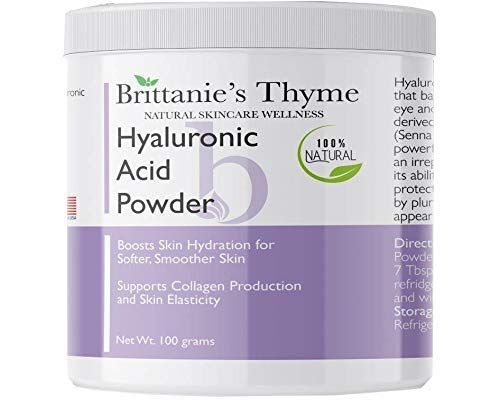 Brittanie&#39;s Thyme Pure Hyaluronic Acid Serum Powder, 100 Grams High Molecular Weight, Cosmetic Grade, 100 Natural, Boosts Skin Hydration for Softer, Smoother Skin