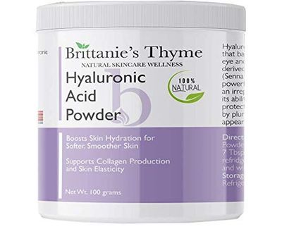 Brittanie&#39;s Thyme Pure Hyaluronic Acid Serum Powder, 100 Grams High Molecular Weight, Cosmetic Grade, 100 Natural, Boosts Skin Hydration for Softer, Smoother Skin