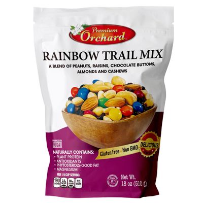 MIXED NUTS Rainbow Trail Mix by Premium Orchard - Healthy Trail Mix Variety Pack Peanuts Raisins Cashews Almonds Chocolate Buttons Heart Healthy Snacks for Adults and Kids Snacks Gluten Free Snacks