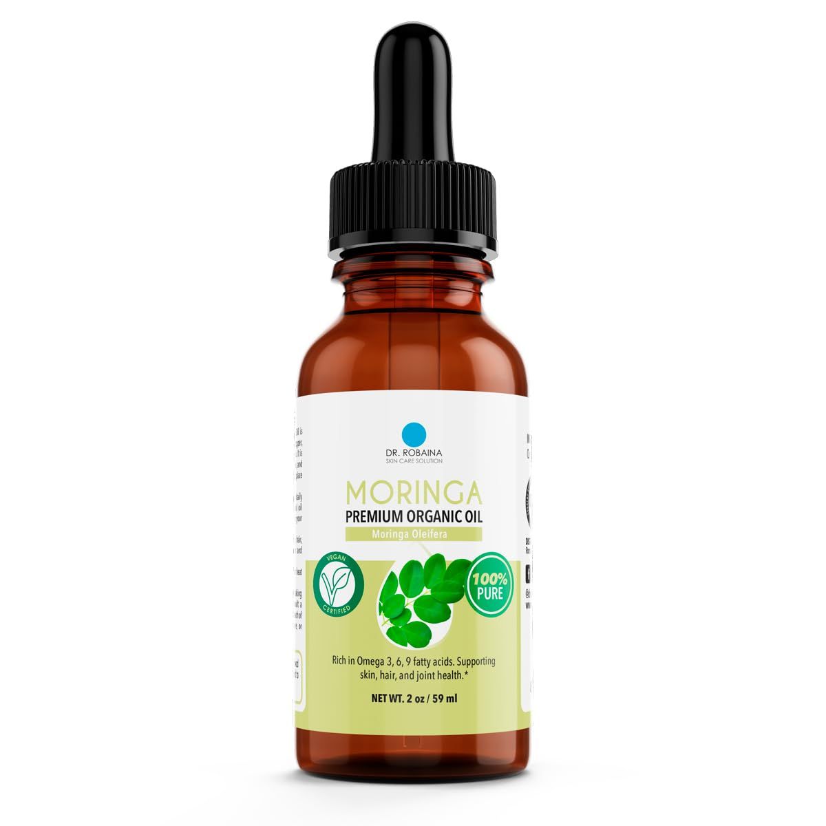 Dr. Robaina 100 Pure Moringa Oil - Deep Hydration, Skin Repair Natural Antioxidants - Cold-Pressed, Organic All-Natural Moisturizer - Made in USA