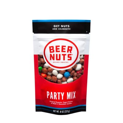 BEER NUTS Party Mix - 8oz Resealable Bag, BEER NUTS Original Peanuts, Yogurt Raisins, MM&#39;s Chocolate Candies