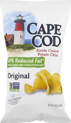 Cape Cod Kettle Cooked Potato Chips- Satisfying, All Natural and Kettle Cooked 8 oz. Bags (40 Reduced Fat, 4 Bags)