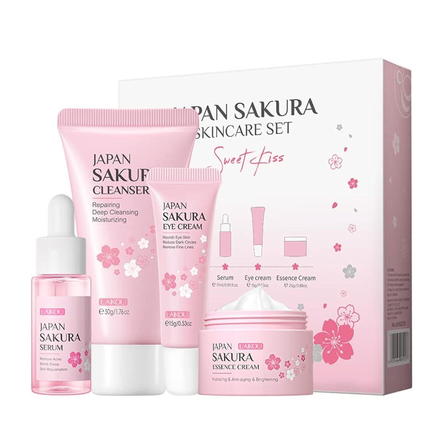 1 Pack Skin Care Set, Containing Deep Cleansing Facial Cleanser Hydrating Facial Cream Skin Refining Facial SerumFirming Eye Cream, Smoothing Fine Lines