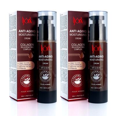lj rk 2 x Men s Anti-Aging Face Cream - Collagen Peptides, Vitamin A, C E Hydrating Moisturizer for Firm, Smooth Skin Reduces Wrinkles, Fine Lines Pores Lightweight Non-Greasy