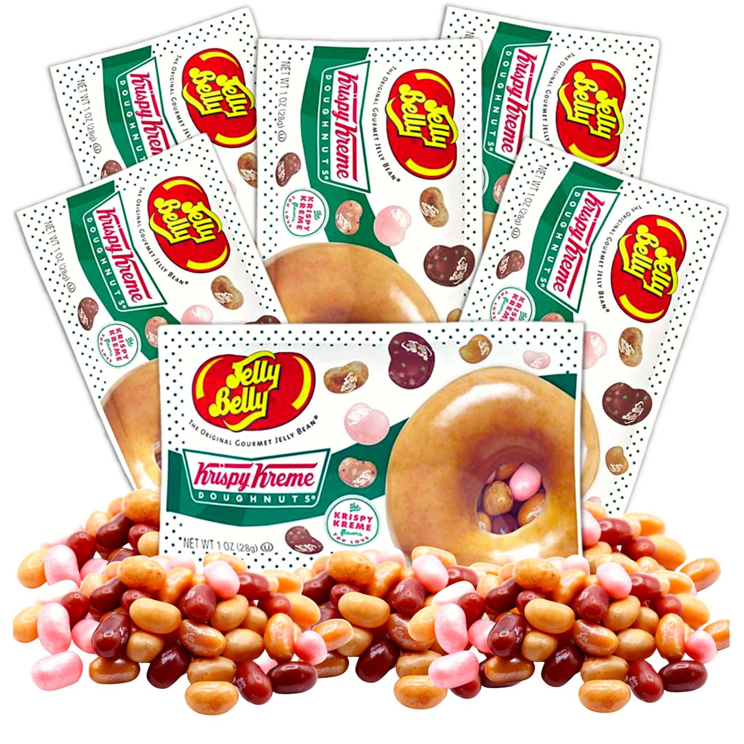 Sweetzo - Krispy Kreme Jelly Beans Candy Single Serving Bags, Assorted Donut Flavored Chewy Candies and Fat Free Treats, Jelly Bean 1.0 Ounce Bag, Pack of 6