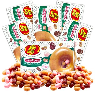 Sweetzo - Krispy Kreme Jelly Beans Candy Single Serving Bags, Assorted Donut Flavored Chewy Candies and Fat Free Treats, Jelly Bean 1.0 Ounce Bag, Pack of 6