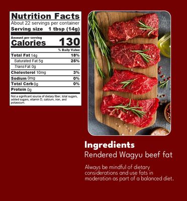 Wagyu Republic Beef Tallow 11oz Glass Jar, Grass Fed Wagyu Beef Tallow, Great for Cooking Steak or as Tallow Balm Keto, Gluten Free Protein Snacks for Adults, Perfect for Whole 30 or Carnivore Diet