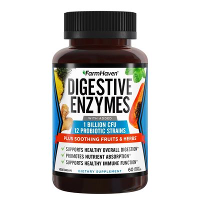 FarmHaven Digestive Enzymes with 18 Probiotics Herbs Papaya, Bromelain, Protease More for Lactose Absorption Better Digestion Helps Bloating, Gas, Constipation Vegetarian, 60 Capsules