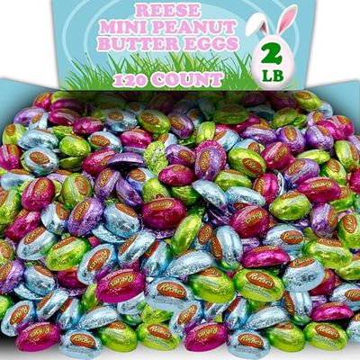 Reese Peanut Butter Eggs, Bulk 2 Lb Mini Milk Chocolate Peanut Butter Half Eggs Candy, Foil Wrapped in Pastel Spring Colors, Great for Easter Baskets, Egg Hunts