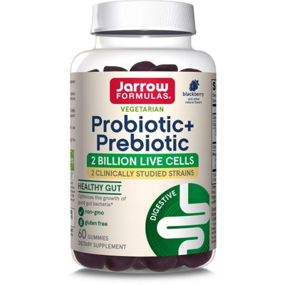 Jarrow Formulas Probiotic Prebiotic 2 Billion Live Cells Supplement, Digestive Health and Immune Support, 60 BlackBerry Flavor Probiotic Prebiotic Gummies, 30 Day Supply