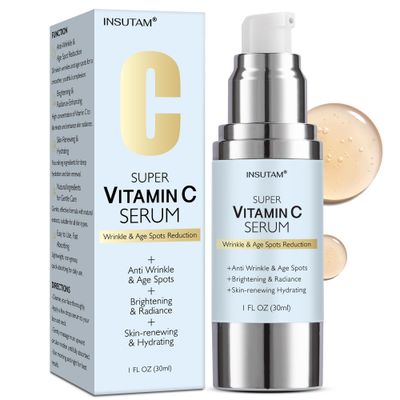 Insutam Vitamin C Face Serum with Hyaluronic Acid: Reduces Dark Spots - Anti Aging Facial Serum for All Skin Types 1 FL OZ