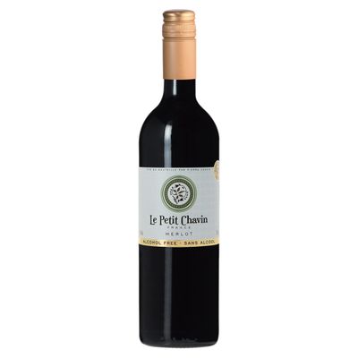 Le Petit Chavin Merlot Dealcoholized 0.0 Non-Alcoholic Red From France 750ml, Vegan (1 Bottle)