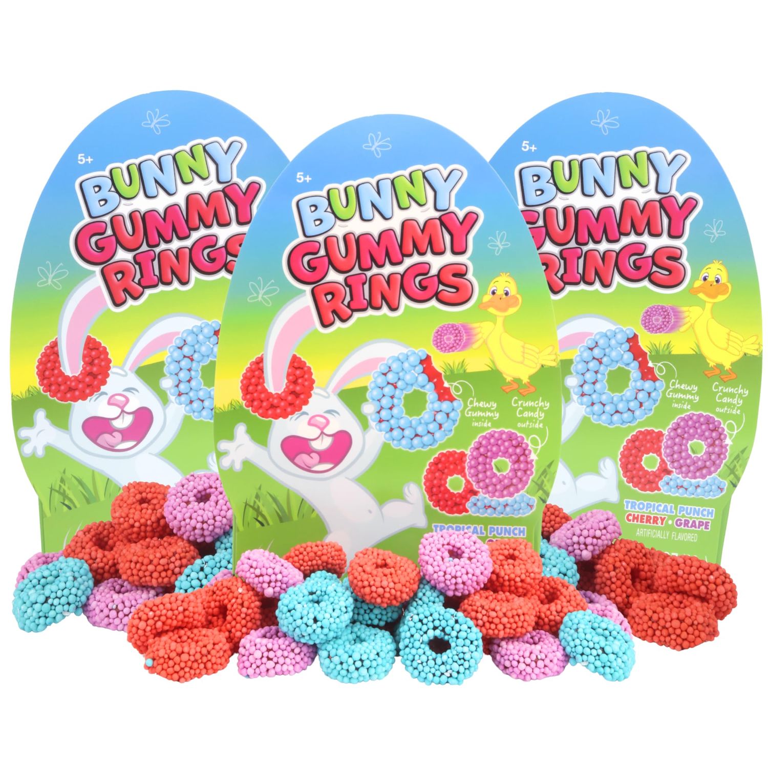 Bunny Gummy Rings, Assorted Fruit Flavored Candies, Easter Basket Stuffer Candy, 3.4 Ounces (Pack of 3)