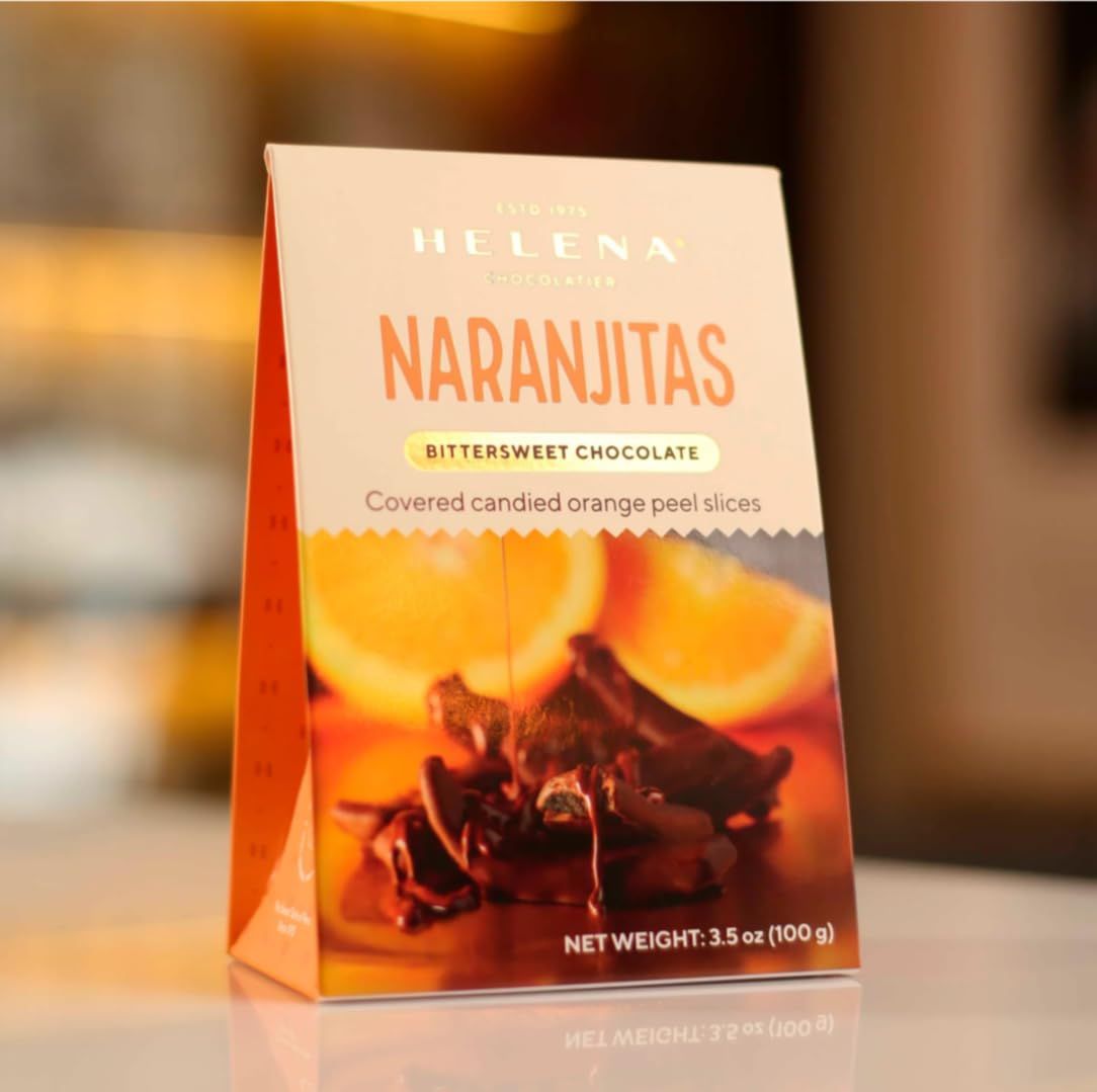 Helena Chocolatier Gourmet NARANJITAS Covered candied Orange peel slices covered with dark chocolate Bittersweet Chocolate 3.5 Oz (100gr)