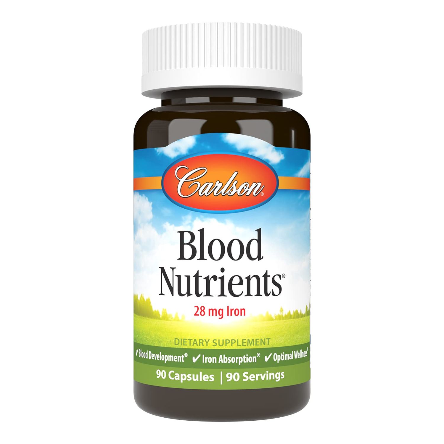 Carlson - Blood Nutrients, 28 mg Iron, Blood Development, Iron Absorption Optimal Wellness, 90 Capsules