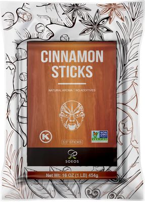 Soeos Cinnamon Sticks, 16 oz, Cinnamon, Ground Cinnamon, Cinnamon Sticks, 100 Raw, Non-GMO, Kosher Certified, Cinnamon Seasoning Spice for Coffee, Baking, Cooking and Beverages 1 Lb (454g)