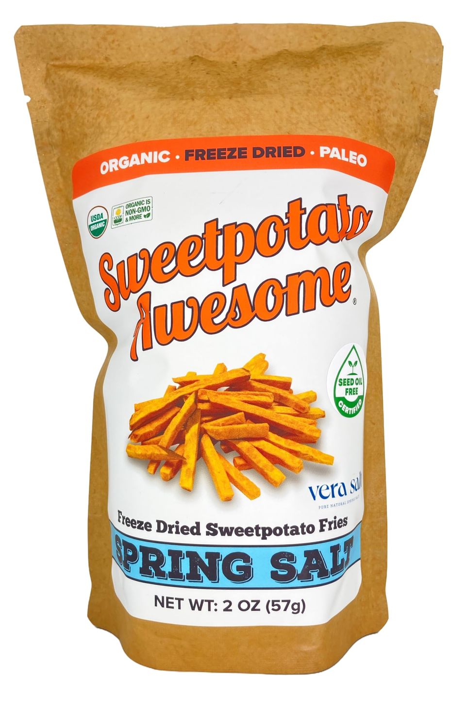 Sweetpotato Awesome Organic Freeze Dried Sweet Potato Fries with Spring Salt, Certified Seed Oil Free, Certified Organic, Non-GMO, 2 oz