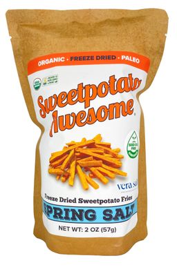 Sweetpotato Awesome Organic Freeze Dried Sweet Potato Fries with Spring Salt, Certified Seed Oil Free, Certified Organic, Non-GMO, 2 oz