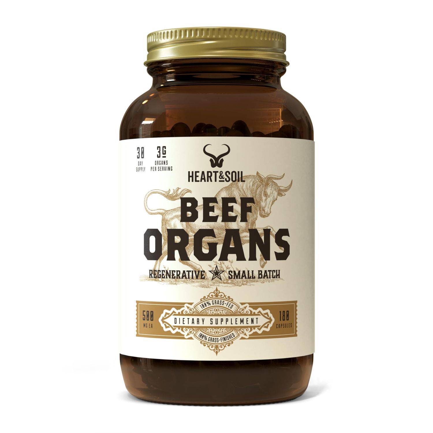 HEART SOIL - 3000mg Grass-Fed Beef Organ Supplement for Women Men with Liver, Heart, Kidney, Pancreas Spleen for Full-Body Nutrition Energy - Non-GMO, Allergen-Free - 180 Capsules