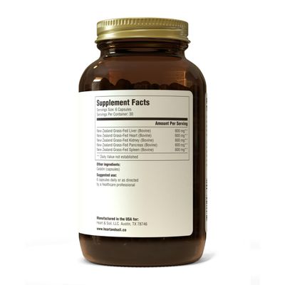 HEART SOIL - 3000mg Grass-Fed Beef Organ Supplement for Women Men with Liver, Heart, Kidney, Pancreas Spleen for Full-Body Nutrition Energy - Non-GMO, Allergen-Free - 180 Capsules