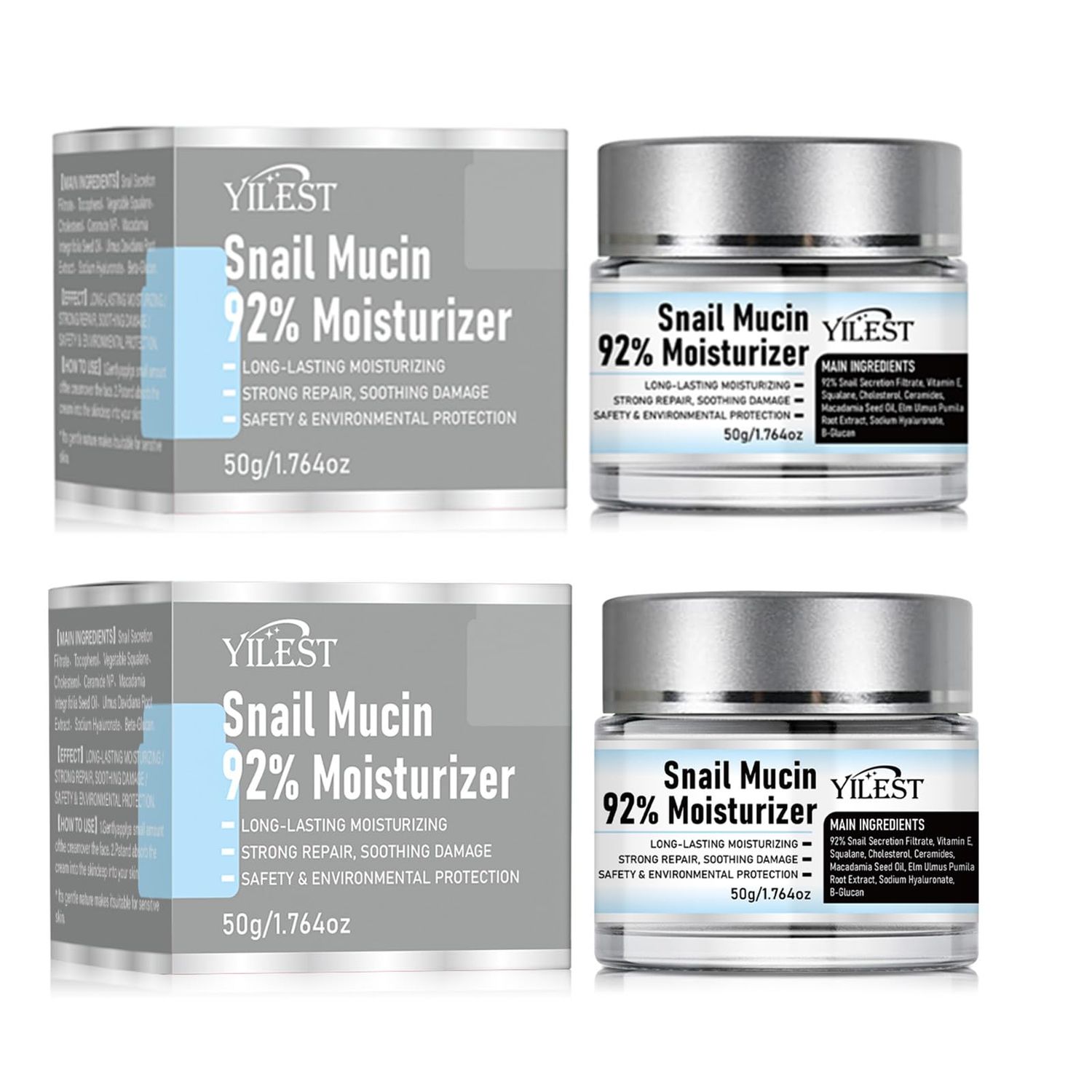 Lignoak Snail Mucin 92 Moisturizer Daily Face Gel Cream, 2Pcs Snail Mucin Repair Cream, Snail Mucin Moisturizer Face Cream, Snail Cream for Face Moisturizer