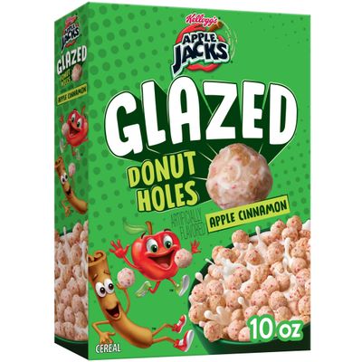 Kellogg&#39;s Apple Jacks Glazed Donut Holes Breakfast Cereal, Kids Cereal, Family Breakfast, Apple Cinnamon, 10oz Box